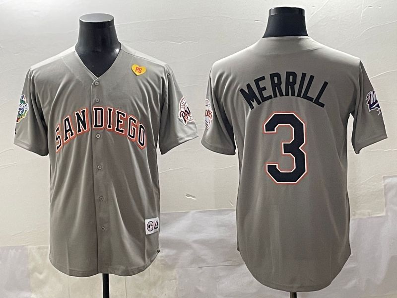 Men 2025 San Diego Padres #3 Merrill Grey Throwback Game Nike MLB Jersey style 4->san diego padres->MLB Jersey